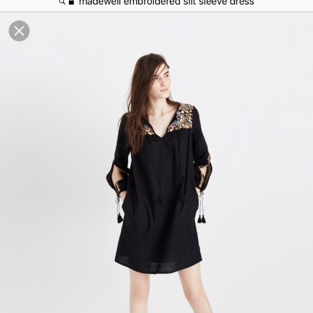 EC Madewell Embroidered Slit-Sleeve Dress. POCKETS